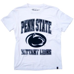 white short sleeve t-shirt with Distressed Penn State Nittany Lions
